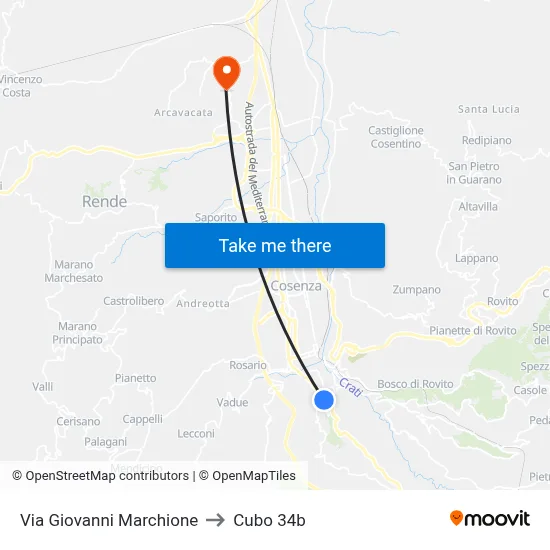 Via Giovanni Marchione to Cubo 34b map