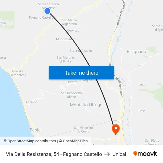 Resistance Street 54 - Fagnano Castello to Unical map