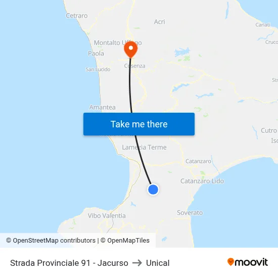 Provincial Road 91 - Jacurso to Unical map