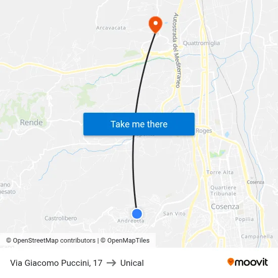Giacomo Puccini Street, 17 to Unical map