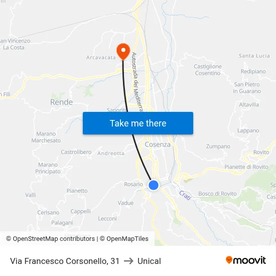 Francesco Corsonello Street, 31 to Unical map