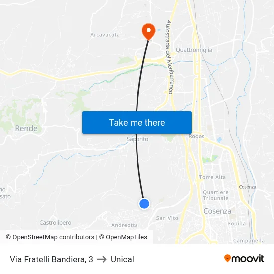 Bandiera Brothers Street, 3 to Unical map
