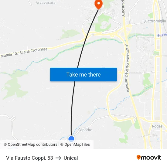 Via Fausto Coppi, 53 to Unical map