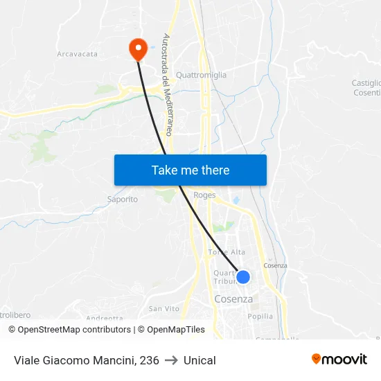 Giacomo Mancini Avenue, 236 to Unical map