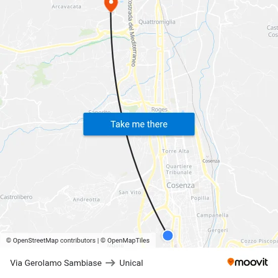 Gerolamo Sambiase Street to Unical map