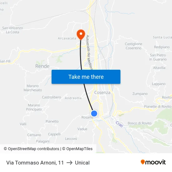 Tommaso Arnoni Street 11 to Unical map