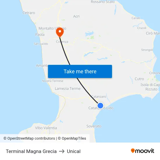 Magna Grecia Terminal to Unical map