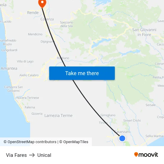 Fares Street to Unical map