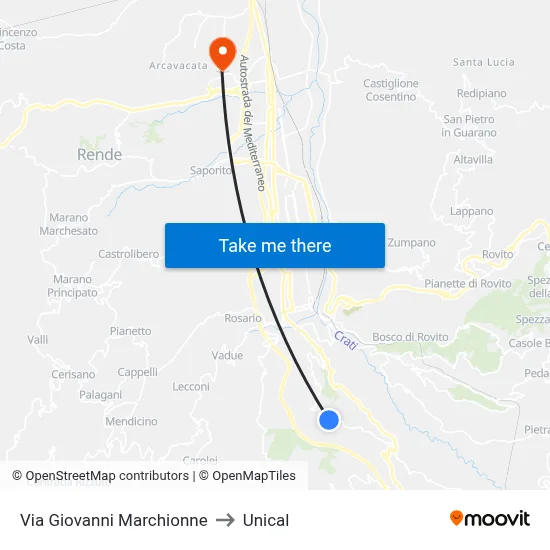 Via Giovanni Marchionne to Unical map