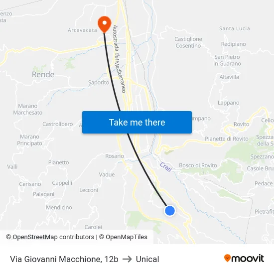 Giovanni Macchione Street, 12b to Unical map