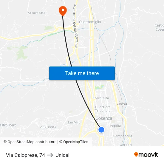 Caloprese Street, 74 to Unical map
