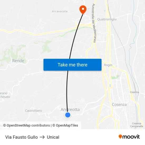 Fausto Gullo Street to Unical map