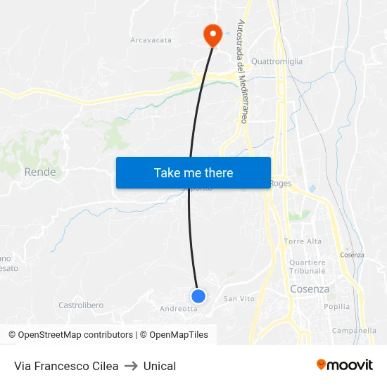 Francesco Cilea Street to Unical map