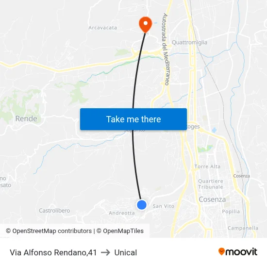 Via Alfonso Rendano, 41 to Unical map