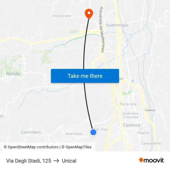 Stadium Street, 125 to Unical map