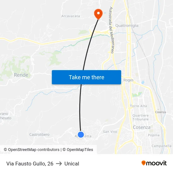 Via Fausto Gullo, 26 to Unical map