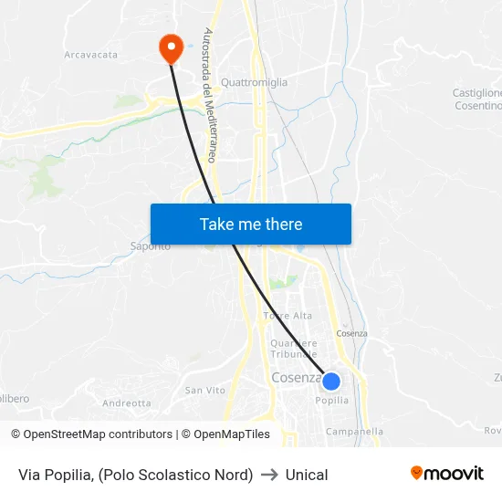 Via Popilia (North School Complex) to Unical map