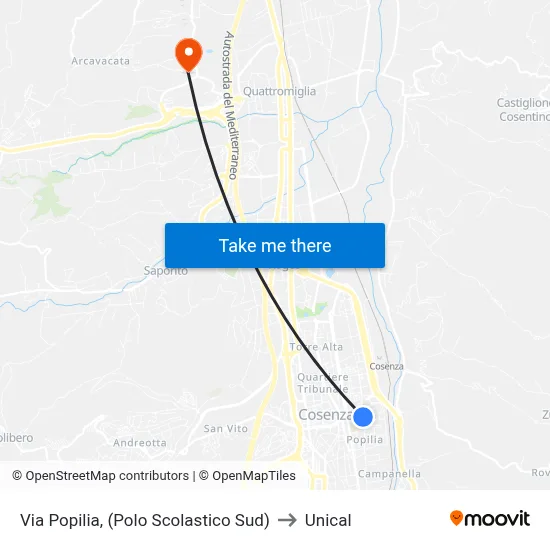 Via Popilia, (South School Complex) to Unical map