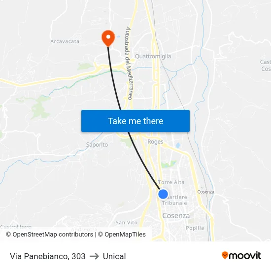 Via Panebianco, 303 to Unical map