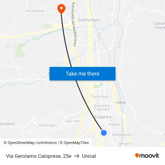 Via Gerolamo Caloprese 25e to Unical map