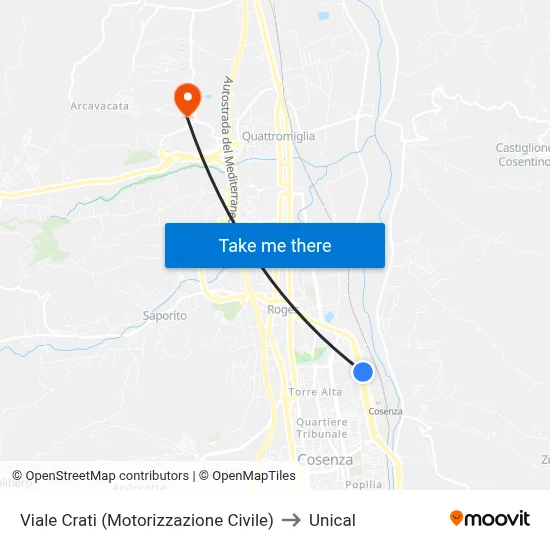Crati Avenue (Motor Vehicle Department) to Unical map