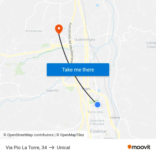 Pio La Torre Street, 34 to Unical map