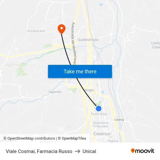 Cosmai Avenue, Russo Pharmacy to Unical map