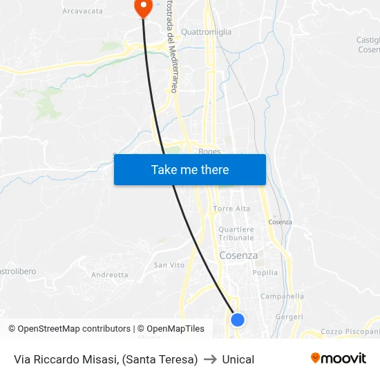 Riccardo Misasi Street (Santa Teresa) to Unical map