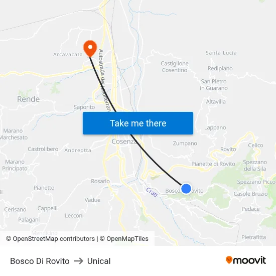 Rovito Forest to Unical map