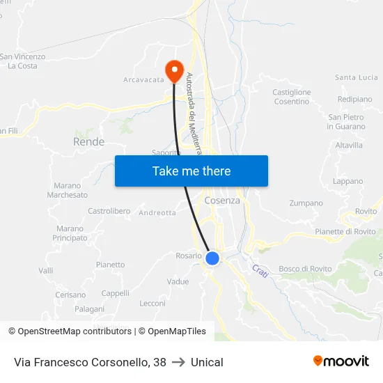 Francesco Corsonello Street, 38 to Unical map