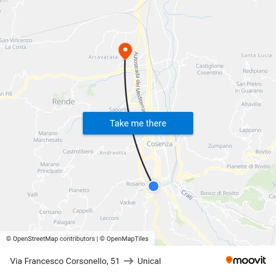 Francesco Corsonello Street, 51 to Unical map