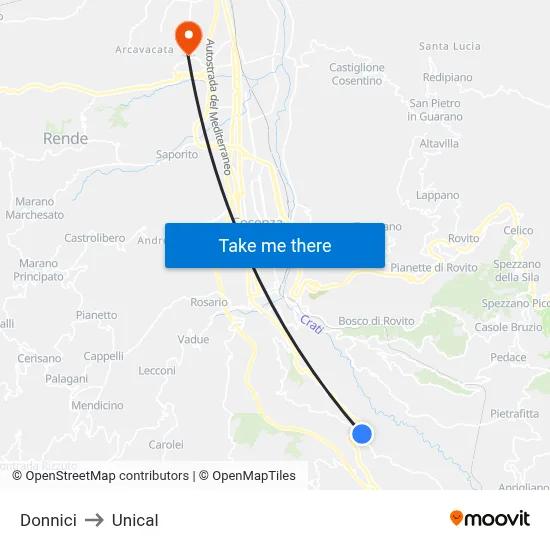 Donnici to Unical map