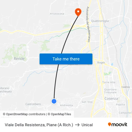 Resistance Avenue, Piane (On Request) to Unical map