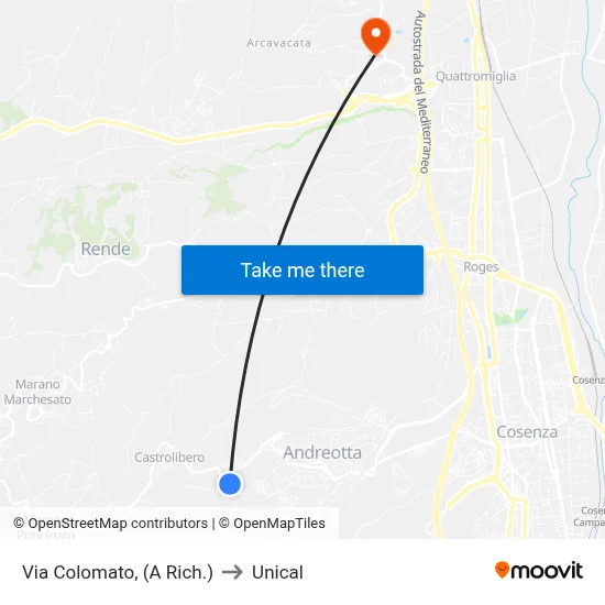 Via Colomato (On Request) to Unical map