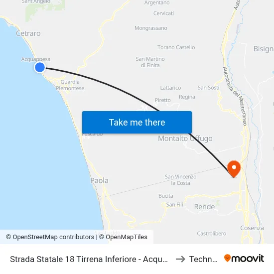 State Road 18 Tirrena Inferiore - Acquappesa to Technest map