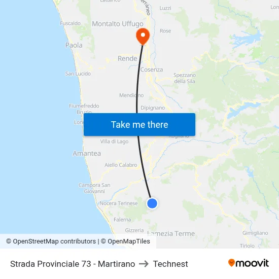 Provincial Road 73 - Martirano to Technest map