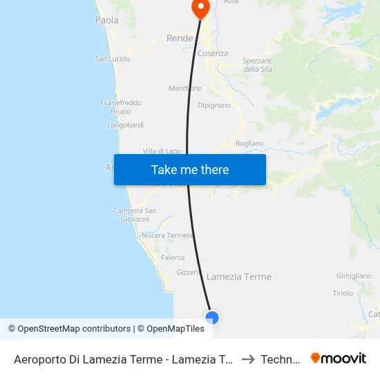 Lamezia Terme Airport - Lamezia Terme to Technest map