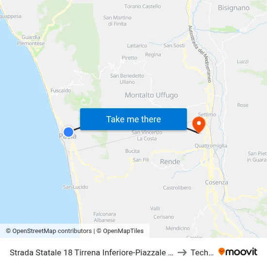 State Road 18 Tirrena Inferiore-Croce District Square - Paola to Technest map