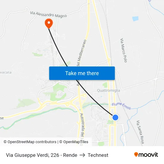 Via Giuseppe Verdi, 226 - Rende to Technest map