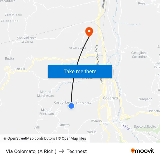 Via Colomato (On Request) to Technest map