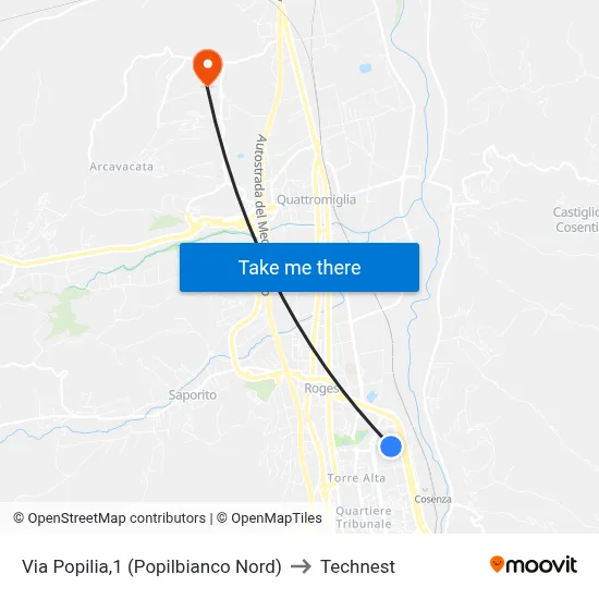 Via Popilia, 1 (North Popilbianco) to Technest map