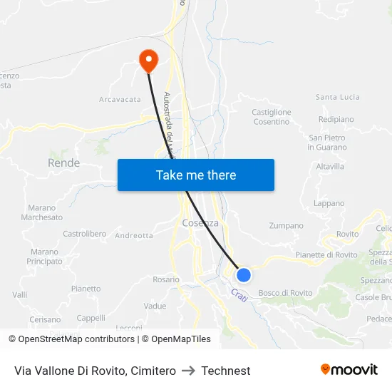 Via Vallone Di Rovito, Cemetery to Technest map