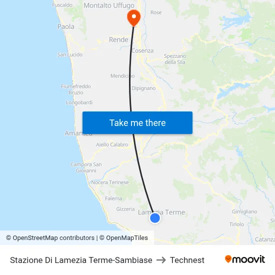 Lamezia Terme-Sambiase Station to Technest map