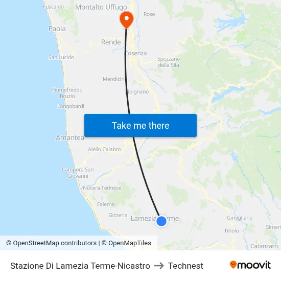 Lamezia Terme-Nicastro Station to Technest map