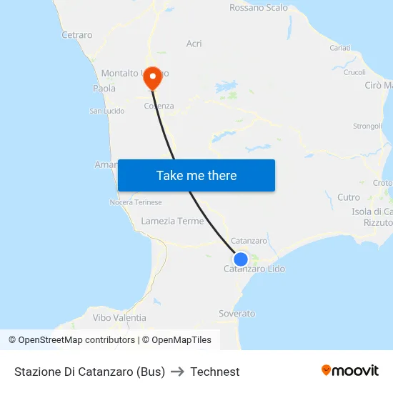 Catanzaro Station (Bus) to Technest map