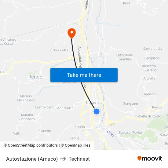 Bus Station (Amaco) to Technest map