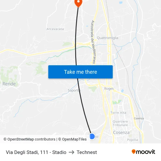 Via Degli Stadi, 111 - Stadium to Technest map