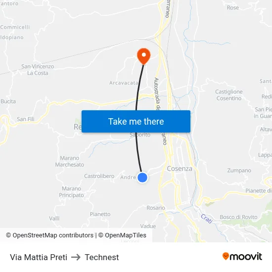 Mattia Preti Street to Technest map