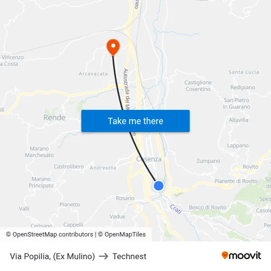 Via Popilia, (Former Mill) to Technest map
