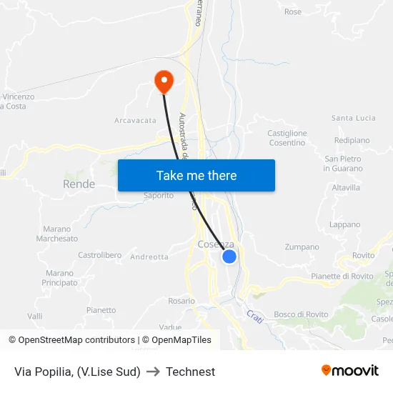 Via Popilia, (V.Lise South) to Technest map